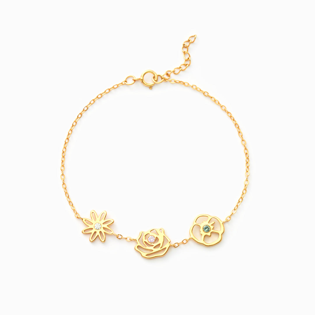 Pulsera Encantos de Flor y Piedra Natal