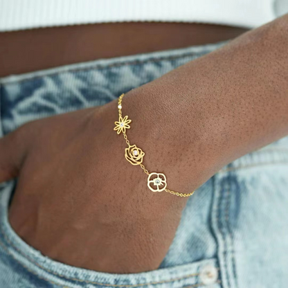 Pulsera Encantos de Flor y Piedra Natal