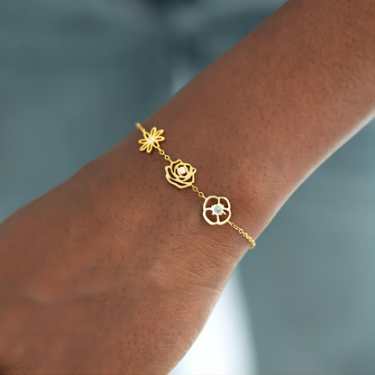 Pulsera Encantos de Flor y Piedra Natal